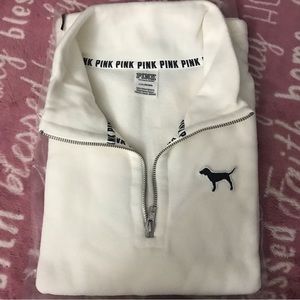 Pink Victoria's Secret Pullover Womens Large White Quarter Zip Fleece